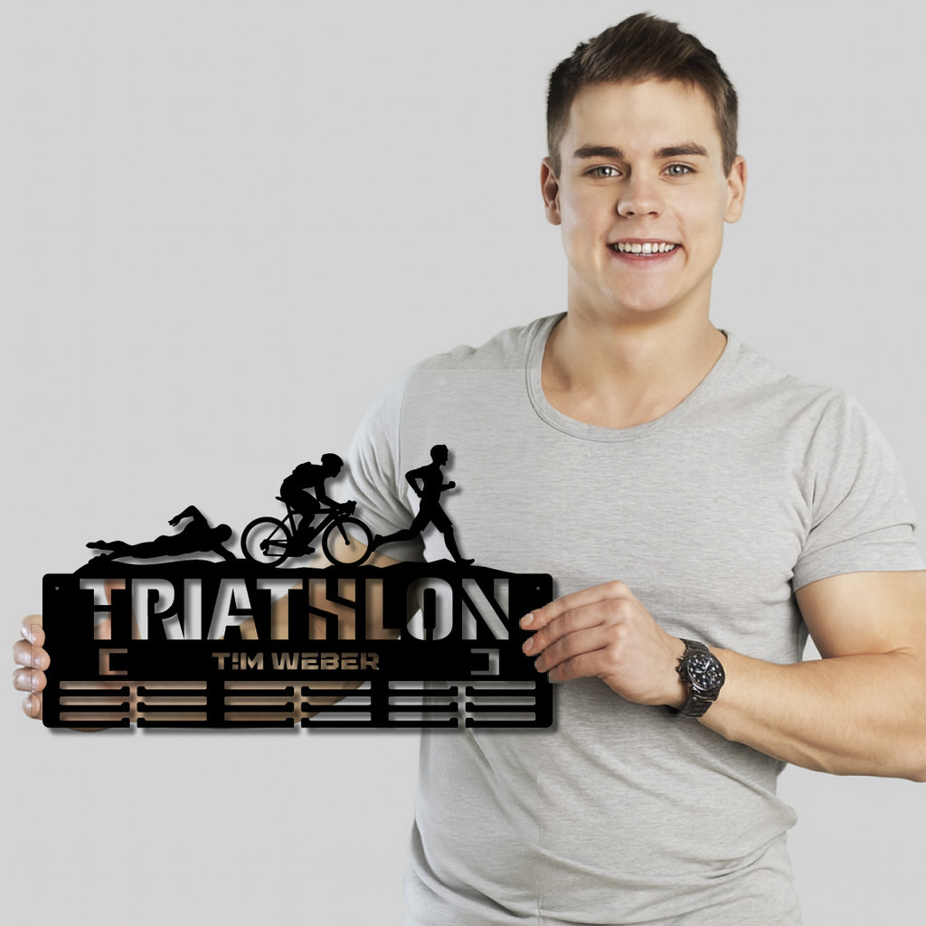 Personalisierter Medaillonhalter Triathlon mit Namen