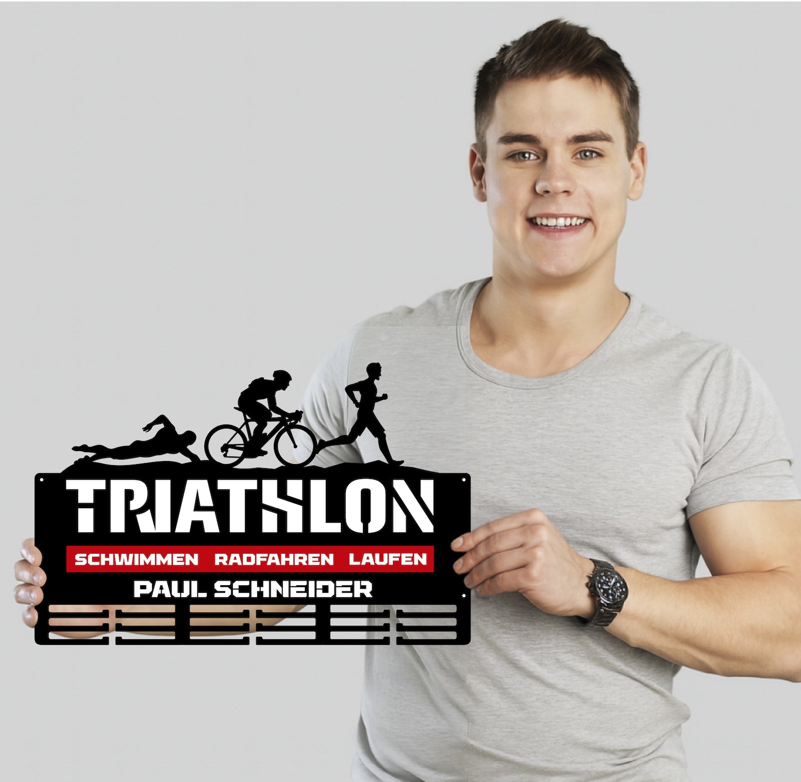 Personalisierter Medaillonhalter Triathlon mit Namen