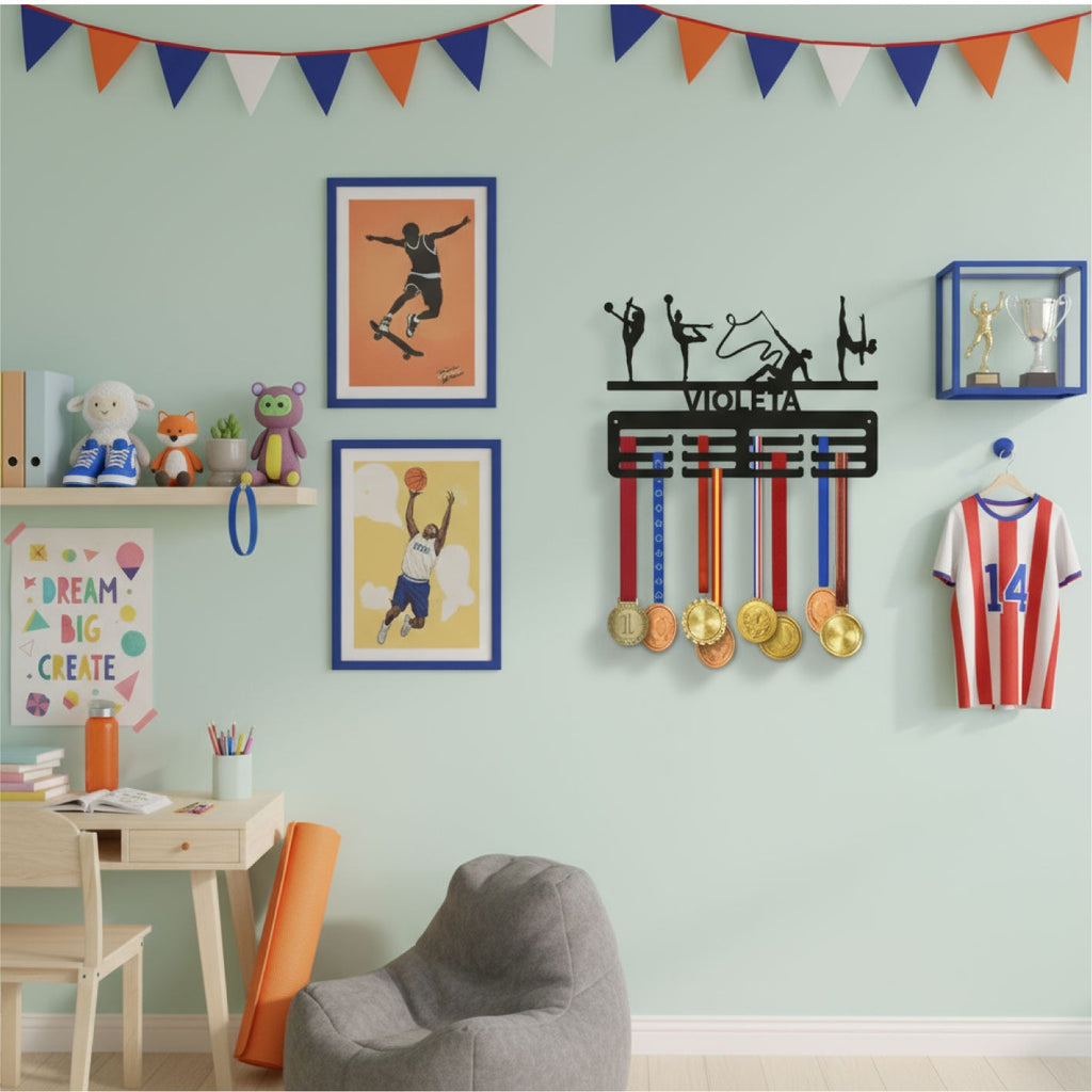 Personalisierter Medaillenhalter Rhythmische Sportgymnastik mit Namen, Modell „Brillante Technik“