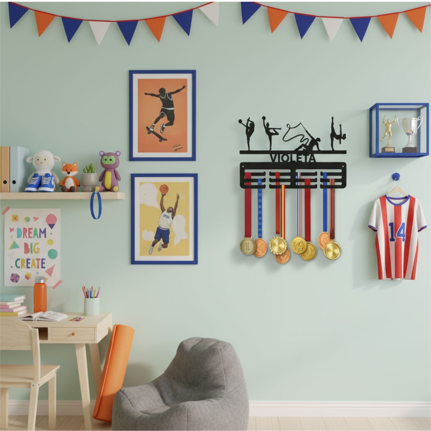 Personalisierter Medaillenhalter Rhythmische Sportgymnastik mit Namen, Modell „Brillante Technik“