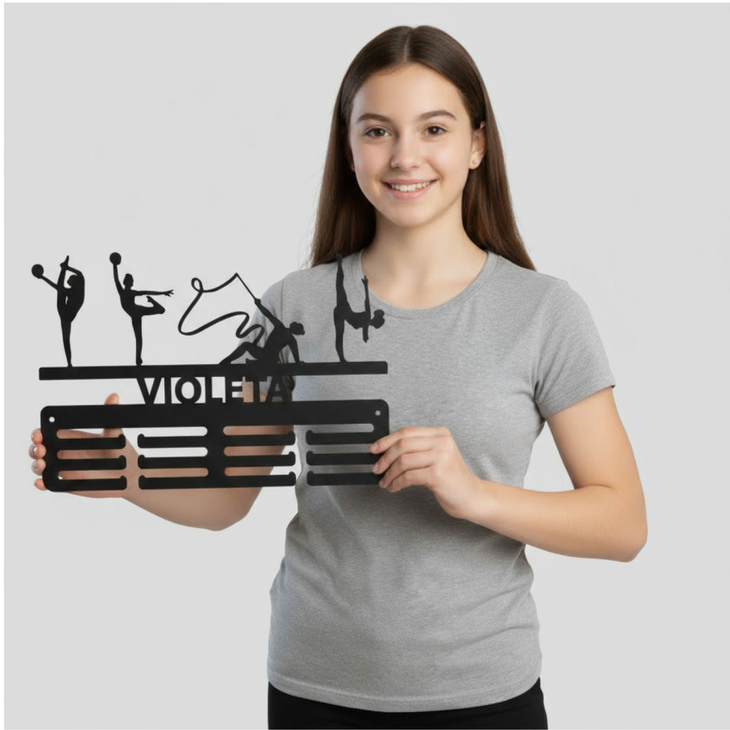 Personalisierter Medaillenhalter Rhythmische Sportgymnastik mit Namen, Modell „Brillante Technik“