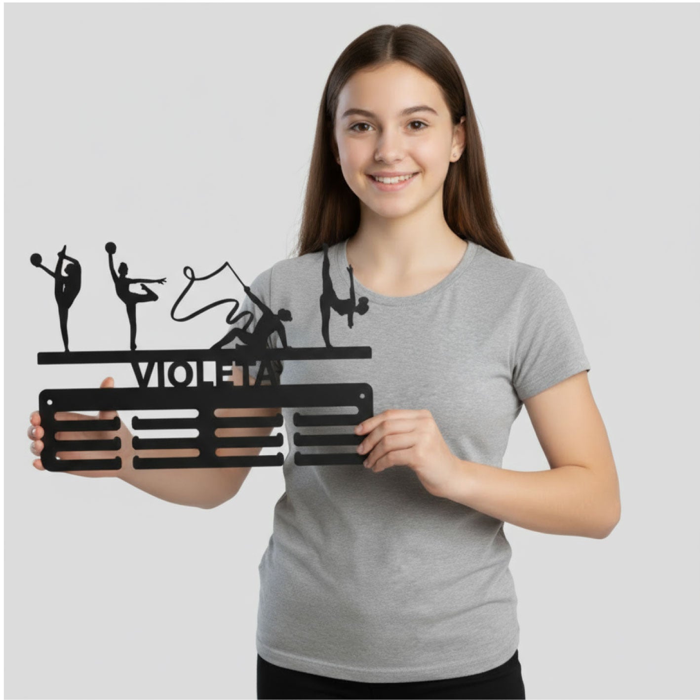 Personalisierter Medaillenhalter Rhythmische Sportgymnastik mit Namen, Modell „Brillante Technik“