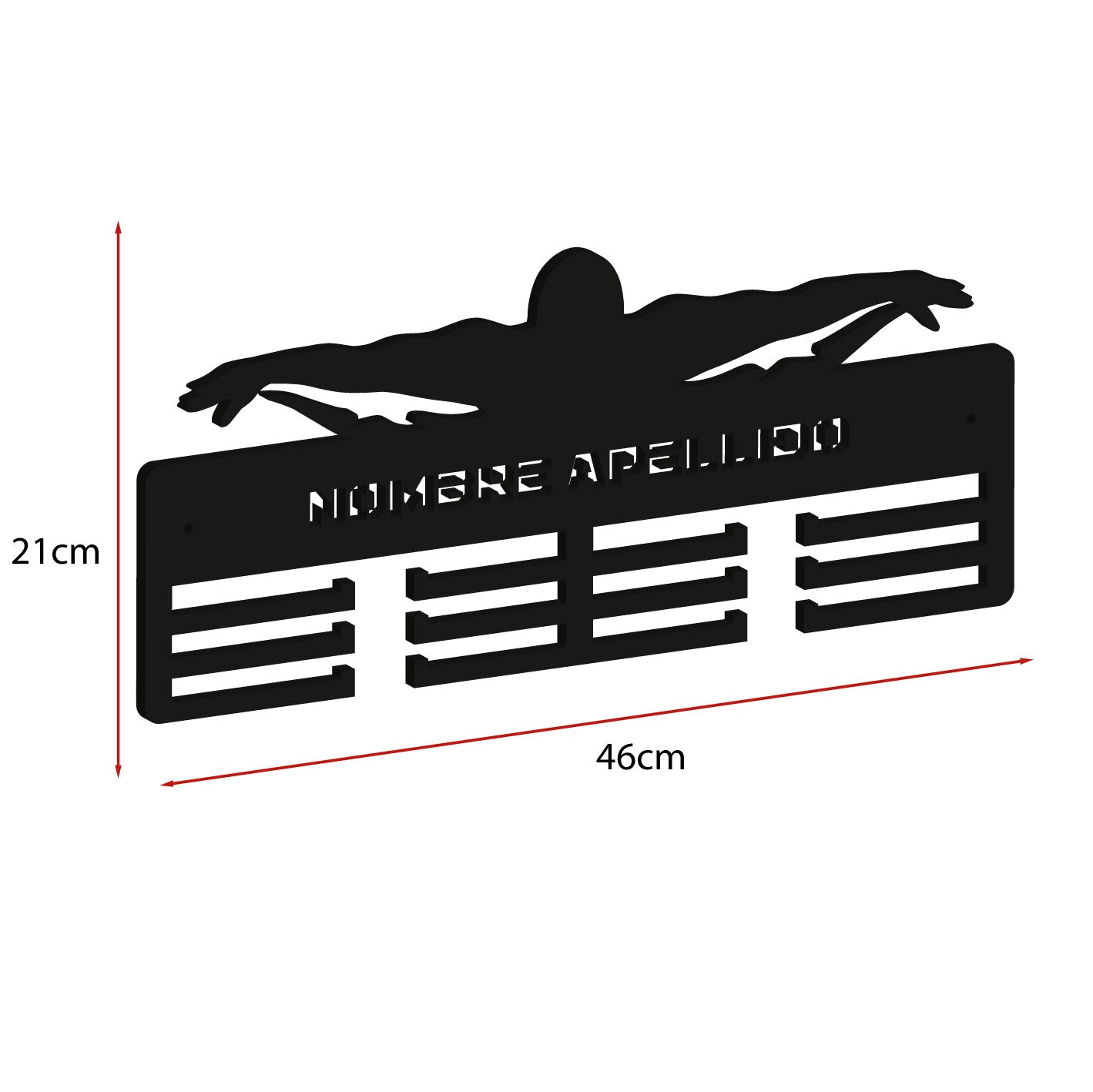 Personalisierter Medaillenhalter Schwimmen mit Namen, Modell „Unaufhaltsame Welle“