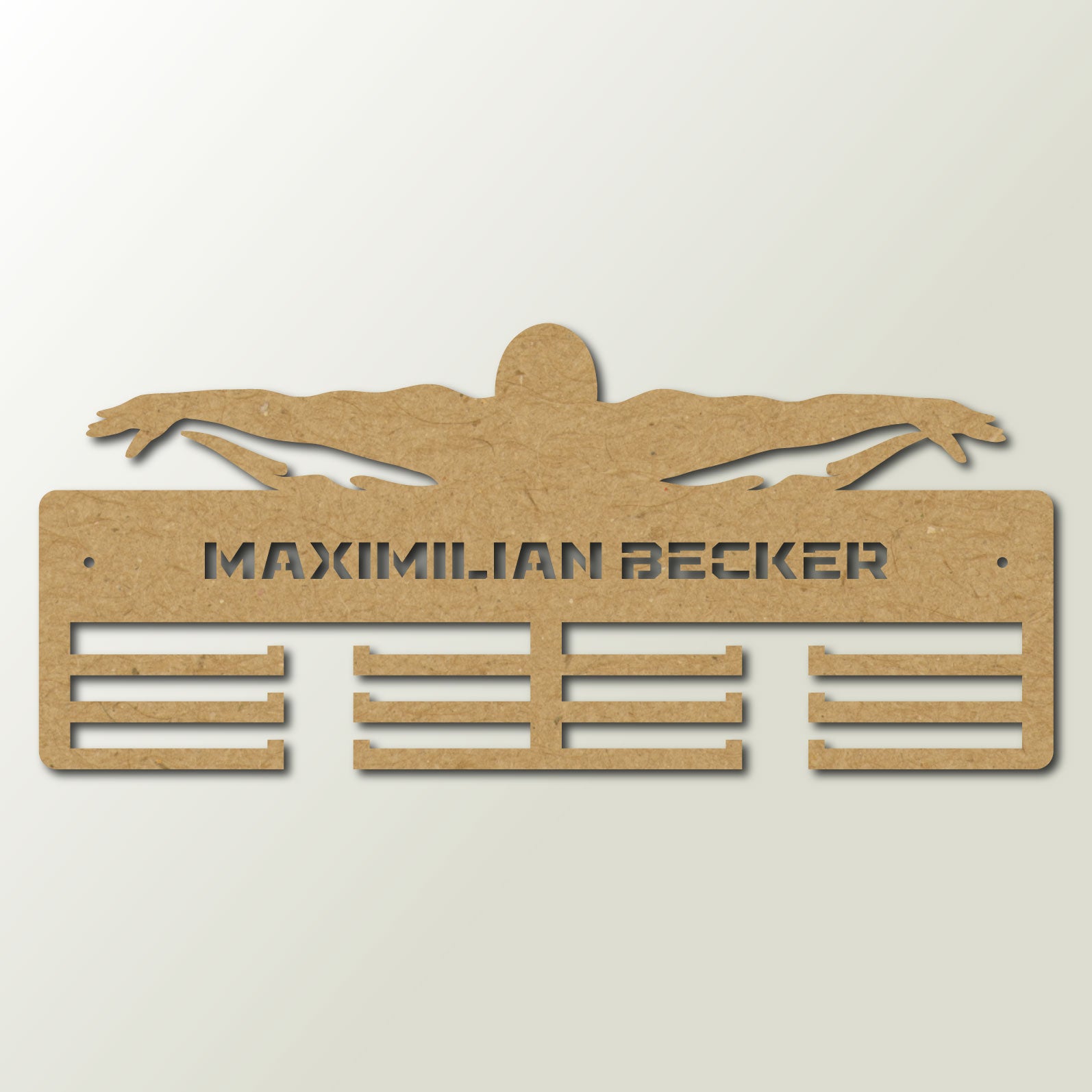 Personalisierter Medaillenhalter Schwimmen mit Namen, Modell „Unaufhaltsame Welle“