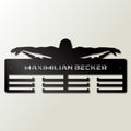 Medaillenhalter Schwimmen personalisiert aus Holz – Schwarz