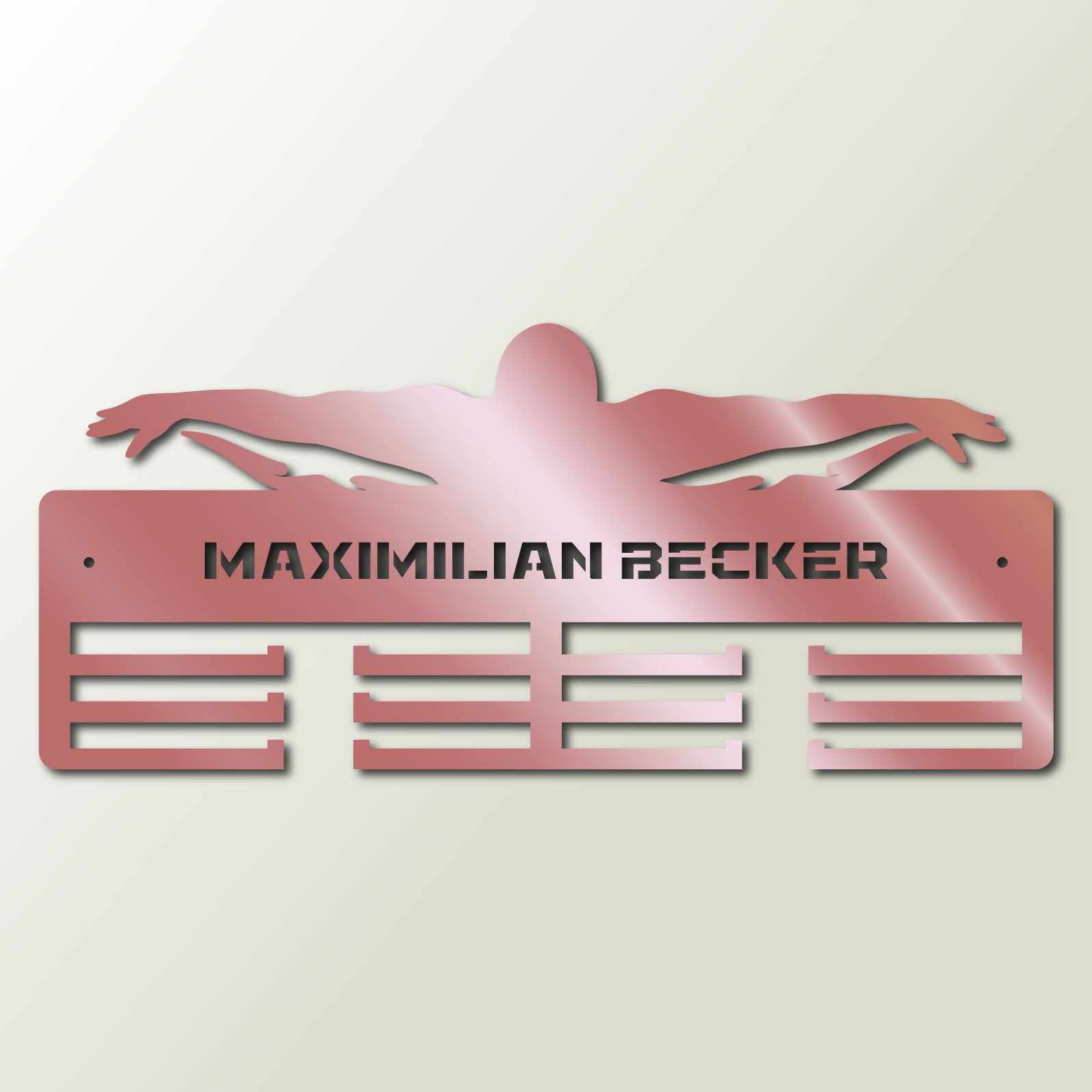 Personalisierter Medaillenhalter Schwimmen mit Namen, Modell „Unaufhaltsame Welle“