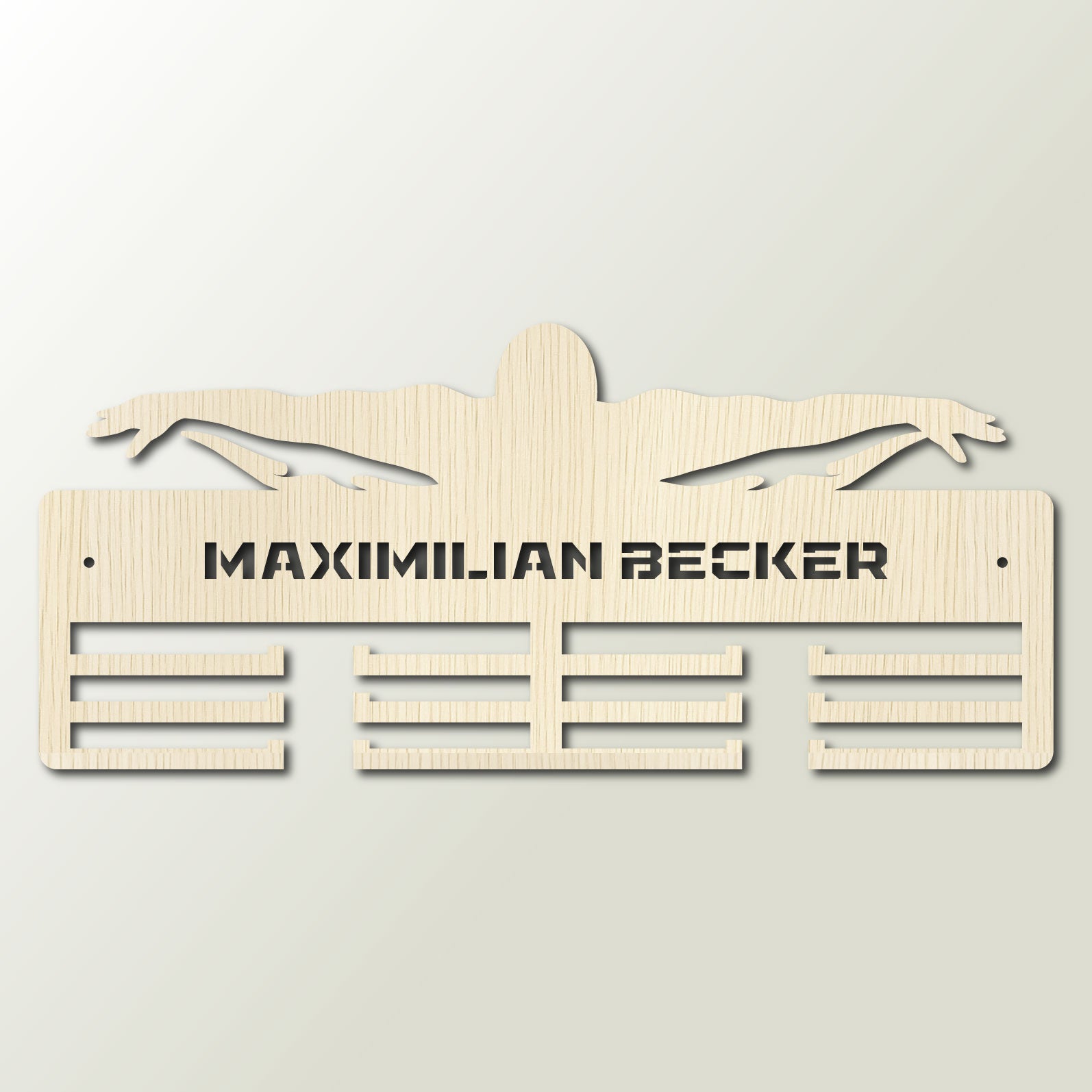 Personalisierter Medaillenhalter Schwimmen mit Namen, Modell „Unaufhaltsame Welle“