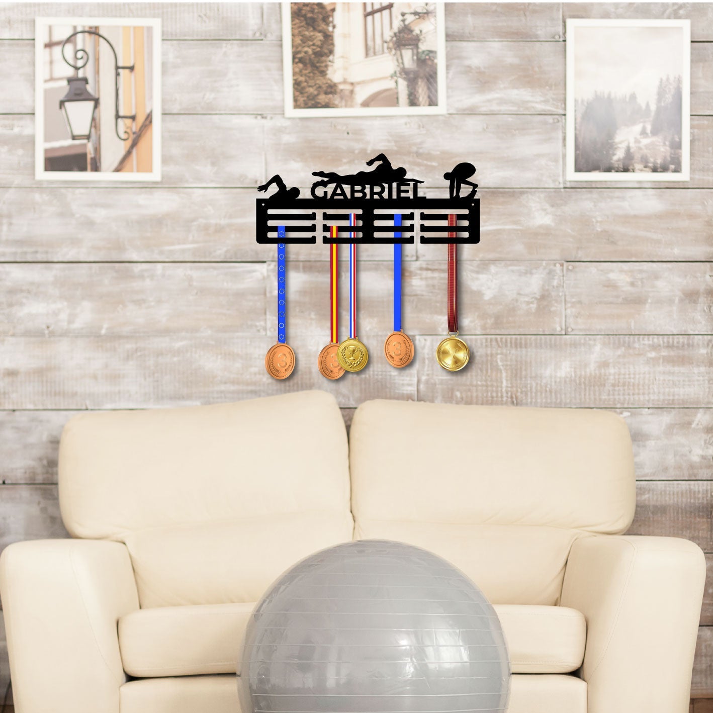 Personalisierter Medaillenhalter Schwimmen mit Namen, „Champion-Zug“