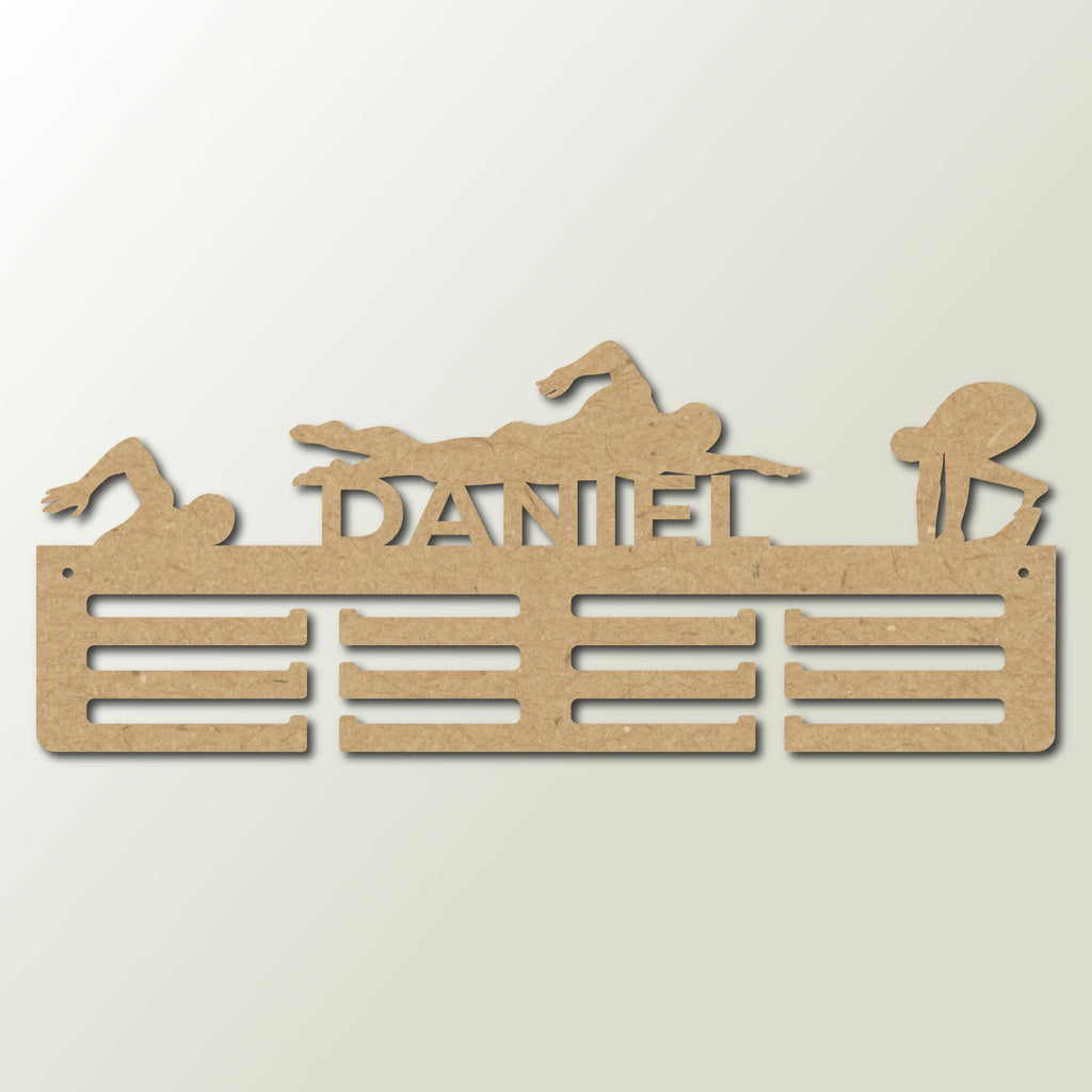 Medaillenhalter Schwimmen personalisiert aus Holz
