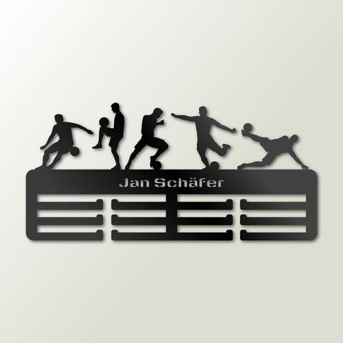 Medaillenhalter Fußball personalisiert aus Holz – Schwarz