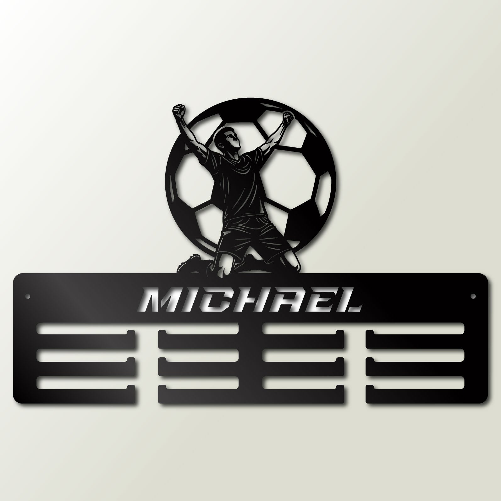 Personalisierter Medaillenhalter Fußball mit Namen