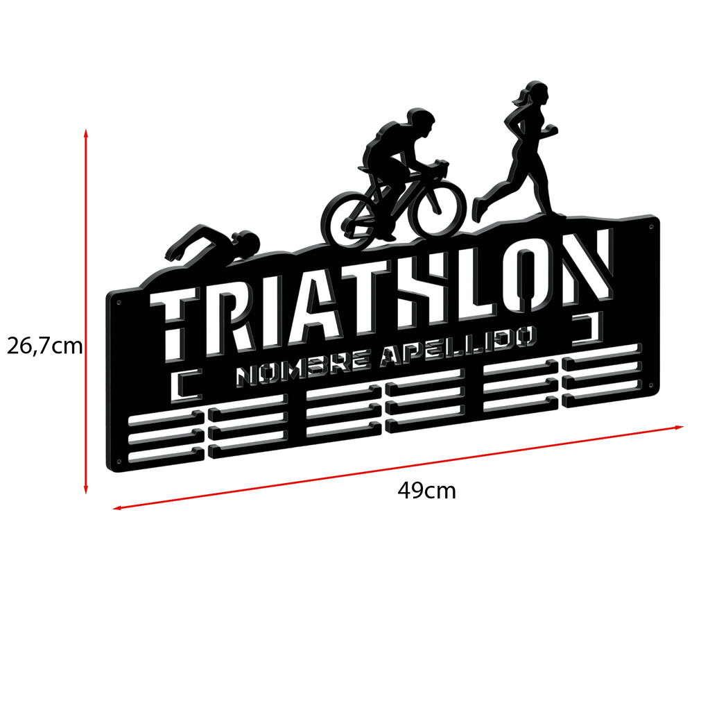Personalisierte Triathlon-Medaille mit Namen und weiblichen Figuren