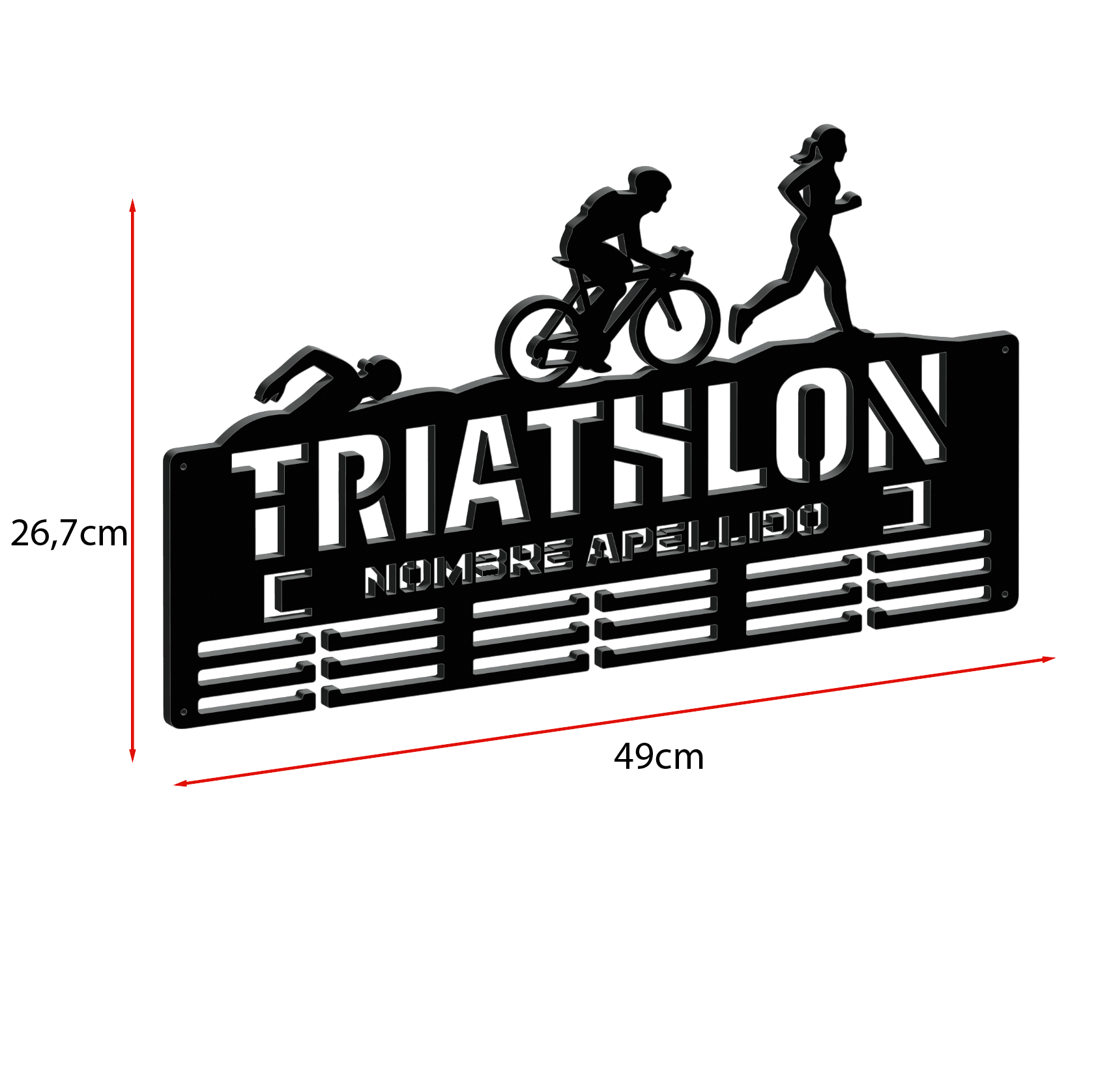 Personalisierte Triathlon-Medaille mit Namen und weiblichen Figuren