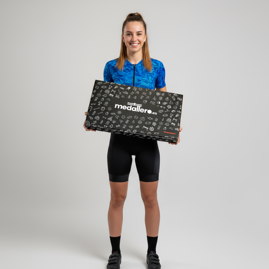 Personalisierte Triathlon-Medaille mit Namen und weiblichen Figuren