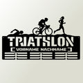 Medaillenhalter Triathlon personalisiert aus Holz – Schwarz