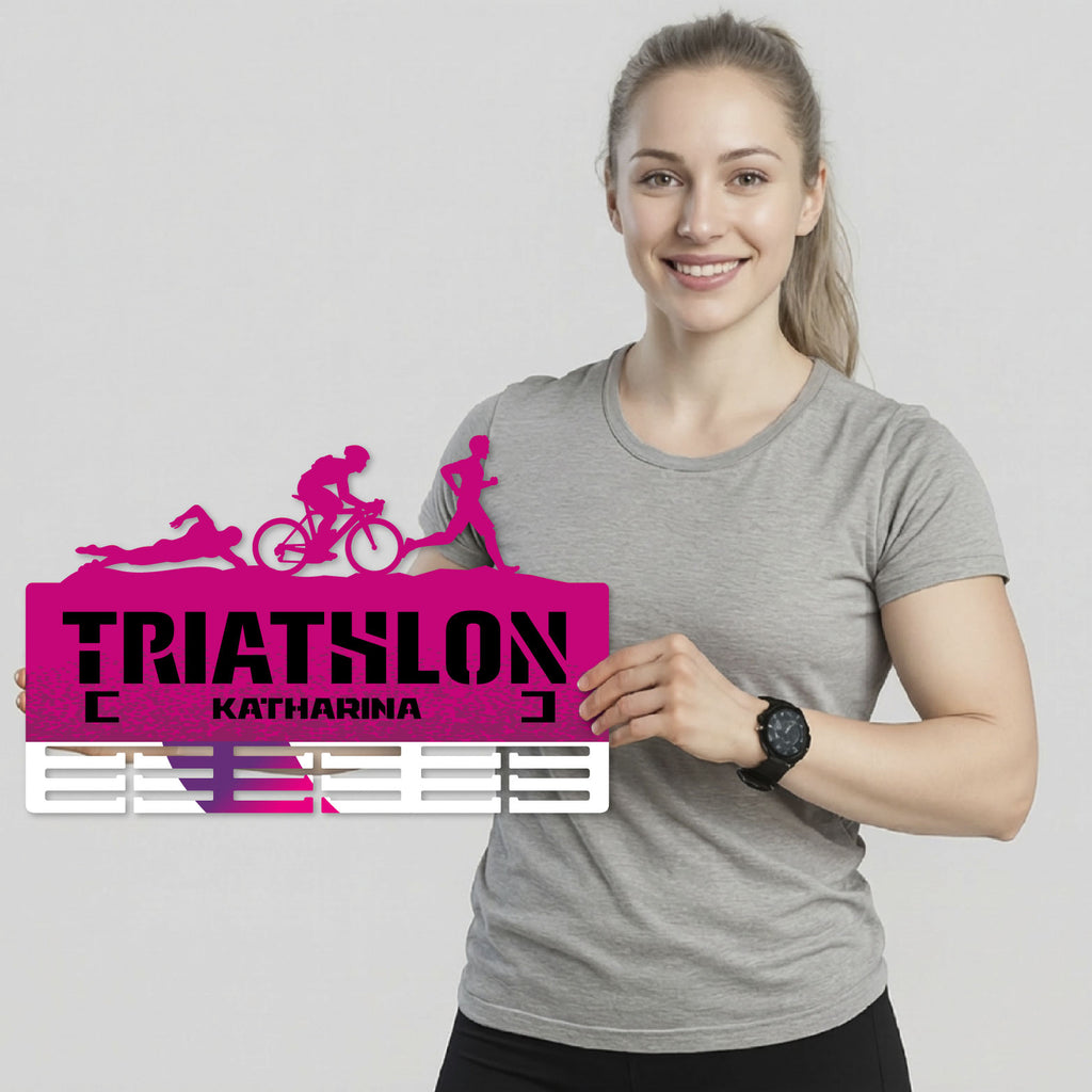 Personalisierter Medaillenhalter Triathlon mit Namen