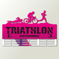 Medaillenhalter Triathlon personalisiert aus Holz – Schwarz