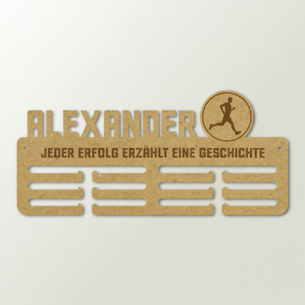 Medaillenhalter Triathlon personalisiert aus Holz – Schwarz