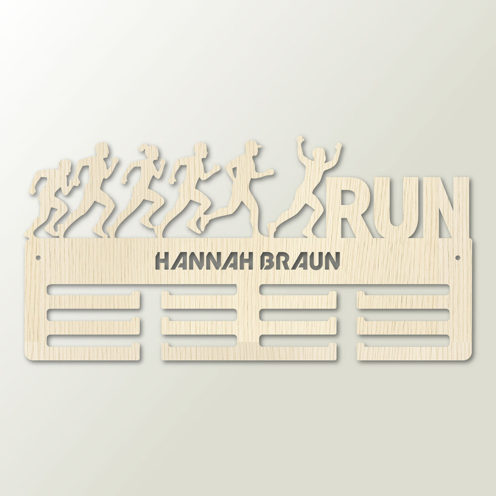 Medaillenhalter Laufen Running mit Namen – Personalisiert aus Holz