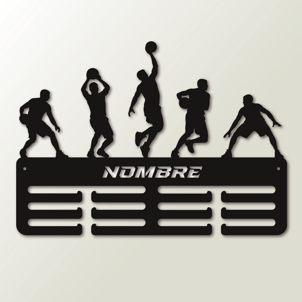 Medaillenhalter Basketball personalisiert aus Holz – Schwarz