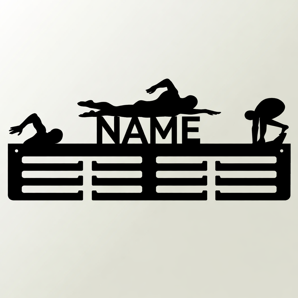 Personalisierter Medaillenhalter Schwimmen mit Namen, „Champion-Zug“