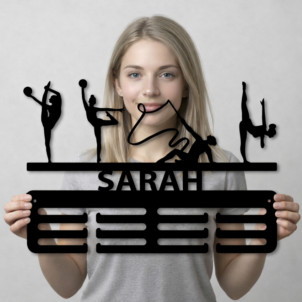 Personalisierter Medaillenhalter Rhythmische Sportgymnastik mit Namen, Modell „Brillante Technik“